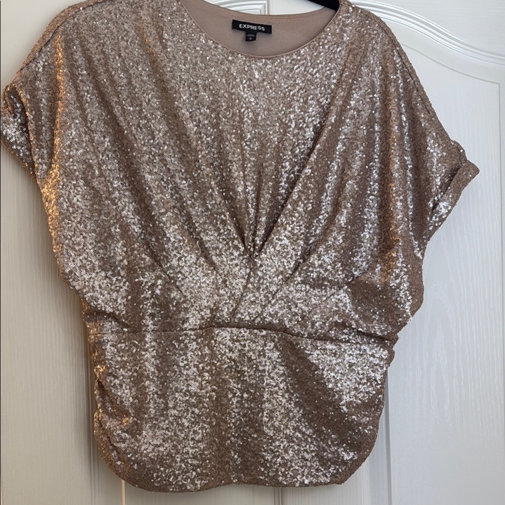 Express Gold Sequin Dolman Sleeve Blouse